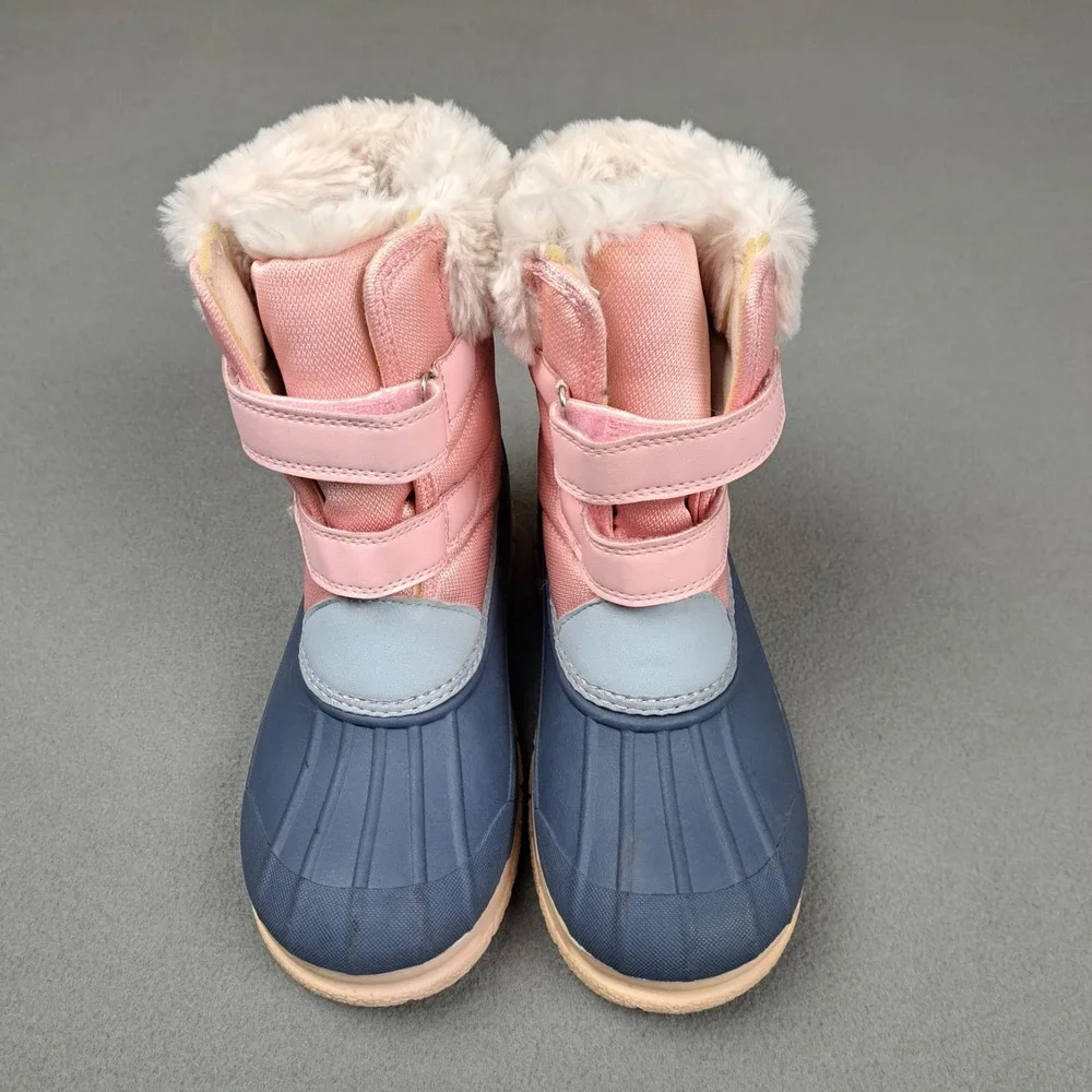 Oshkosh Bgosh‎ Snow Boots Youth 2 Pink Blue Duck Faux Fur Trimmed Waterproof